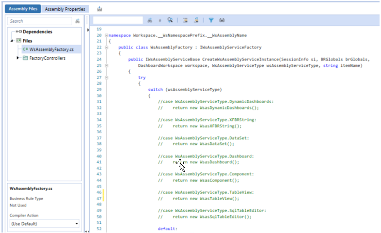 Example image of a Service Factory assembly using C#.